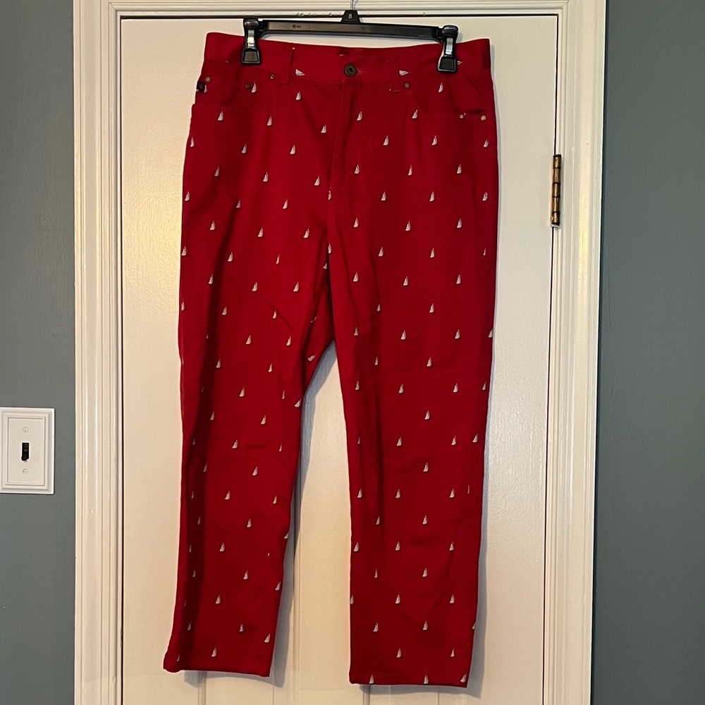 Lauren Ralph Lauren Red Capris with White Sailboat Print